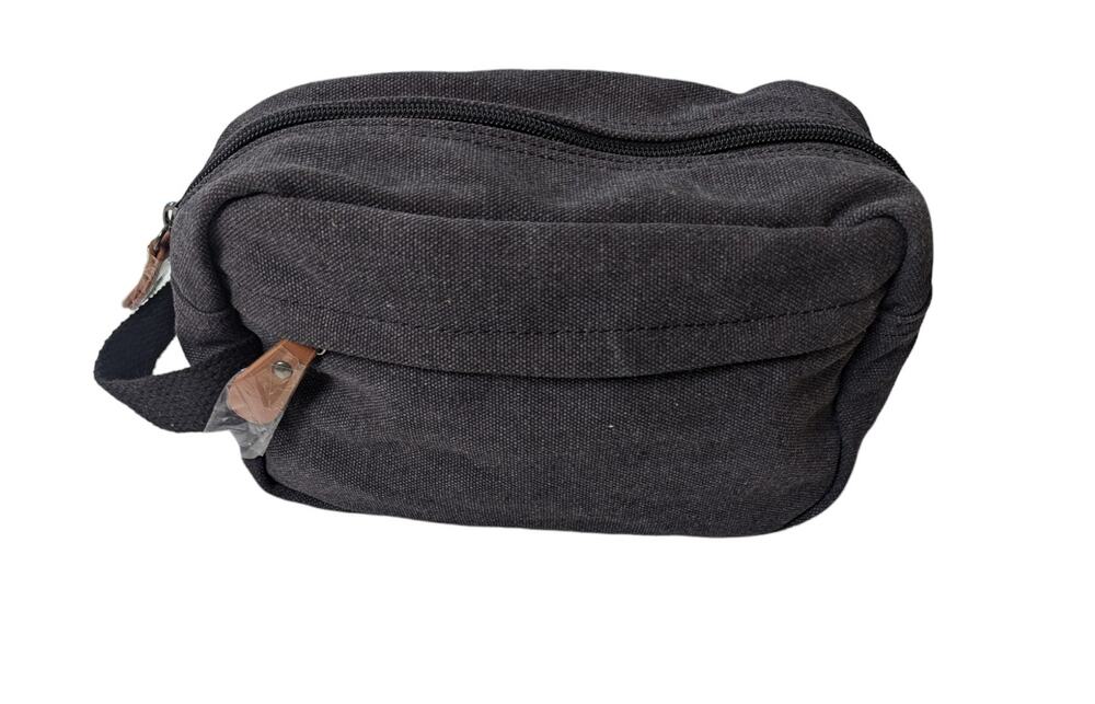 Mens Travel Toiletry Canvas Bag Charcoal Gray / Black Color Shaving Bag
